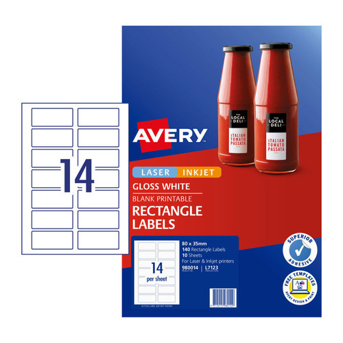 Avery Label Rectangle Gloss L7123 80 x 35mm 14 Up Pack10