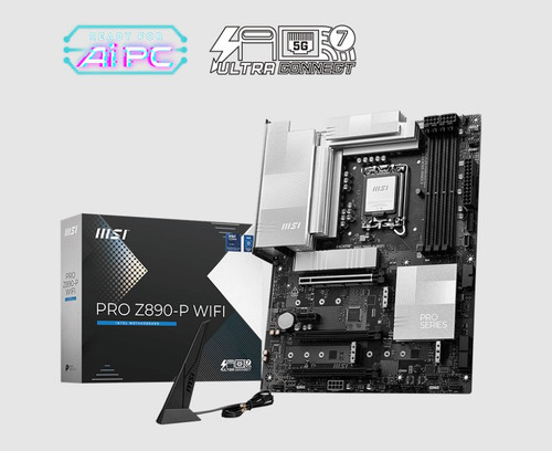 MSI PRO Z890-P WIFI INTEL Z890  Motherboard, 4x DDR5 256GB, 3x PCI-E x 16, 1x PCI-E x 1, 4x M.2, 4x SATA 6G, 3x USB 3, 1x USB-C, 4x USB 2 MSI PRO Z890-P WIFI INTEL Z890  Motherboard, 4x DDR5 256GB, 3x PCI-E x 16, 1x PCI-E x 1, 4x M.2, 4x SATA 6G, 3x USB 3, 1x USB-C, 4x USB 2