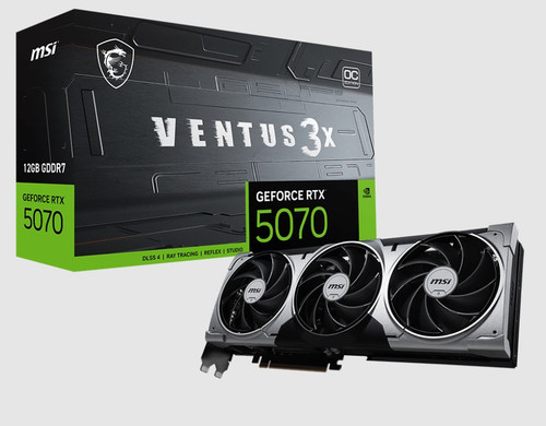 MSI nVidia GeForce RTX™ 5070 12G VENTUS 3X OC, PCI Express® Gen 5, Boost: 2542 MHz, CUDA 6144 Units, 12GB GDDR7, HDMI™ x 1