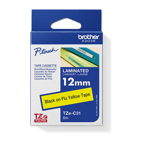 Brother TZeC31 Labelling Tape Black on Yellow - 12mm x 5 meters