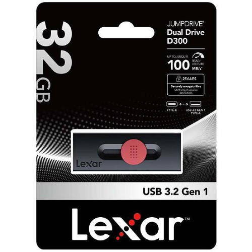 Lexar JumpDrive D300 OTG USB 3.1 USB Type-C and USB Type-A 32GB ,  5 year Warranty.