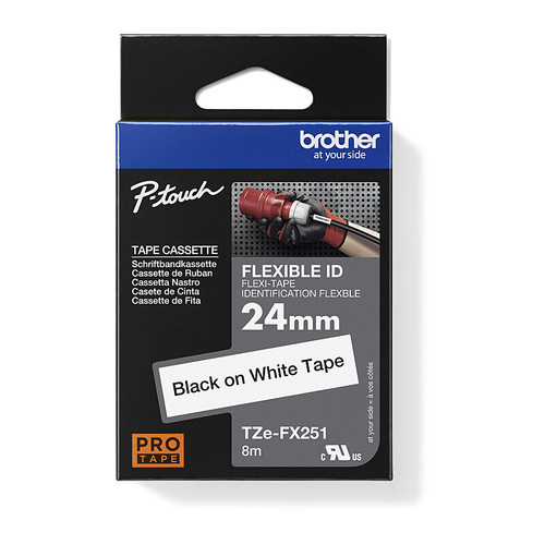 Brother 24mm Flexible Tape, Black on White Flexible Tape - 8 meters