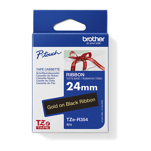 Brother 24mm Gold on Black Ribbon Tape- 4 meters