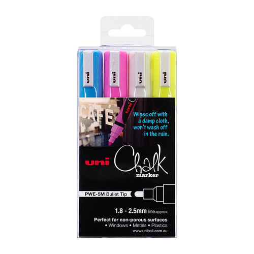 Uni Chalk Marker Bullet Assorted Pk4