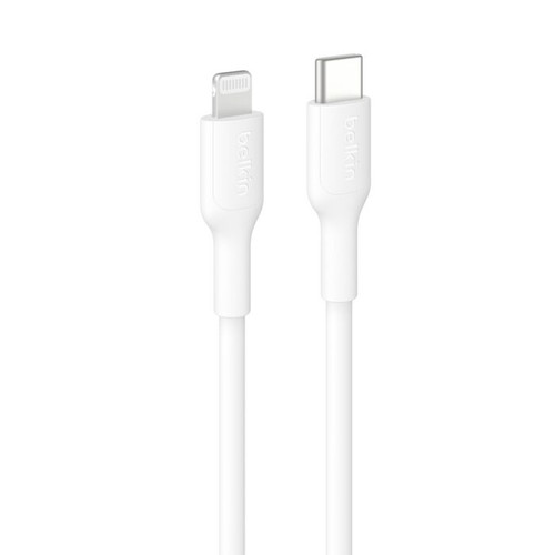 Belkin BoostCharge Lightning to USB-C Cable (1M) - White (CAA021FQ1MWH), 3A/15W, 480MBPS, 300K+ Bends, Apple iPhone, MFI-Certified, 2 Years Warranty