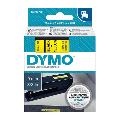 Dymo D1 LABEL 9mm x 7m - BLACK ON YELLOW