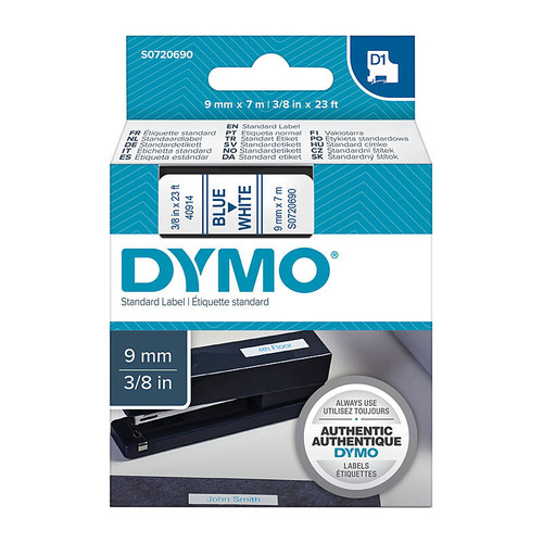 Dymo D1 LABEL 9mm x 7m - BLUE ON WHITE