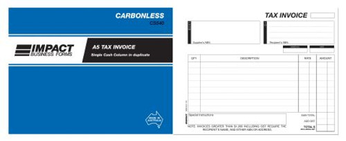 Invoice and Statement Book Carbonless Impact A5 SMC Duplicate CS540