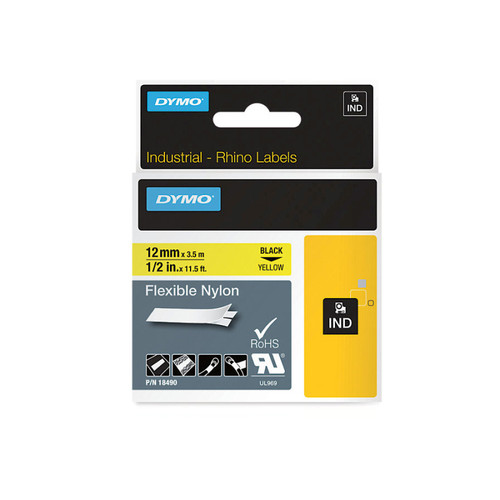 Dymo Rhino Label Flex Nylon 12mm Black on Yellow Dymo Rhino Label Flex Nylon 12mm Black on Yellow