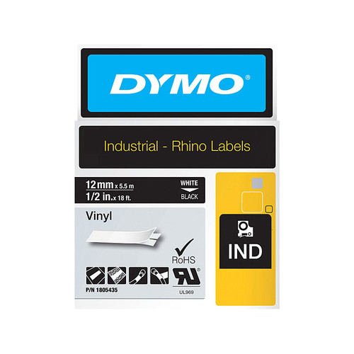 Dymo Rhino Vinyl 12mm Tape Black Dymo Rhino Vinyl 12mm Tape Black