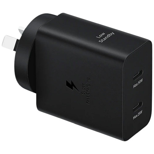 Samsung 50W Duo Power Adapter with USB-C to C Cable (1.8M) - Black(EP-T5020XBEGAU), 2xUSB-C, Multi Device Compatibility, 6 Months Warranty