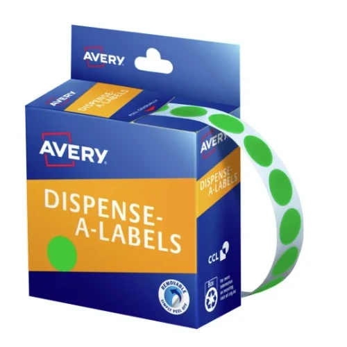 Avery Green Dispenser Dot Stickers Ø 14 mm, Round, Removable