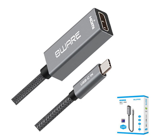 8ware 10cm USB-C to HDMI Male-Female Adapter Converter Cable Retail Pack for PC Laptop iPad  MacBook Pro/Air Surface Dell XPS to Monitor Projector TV