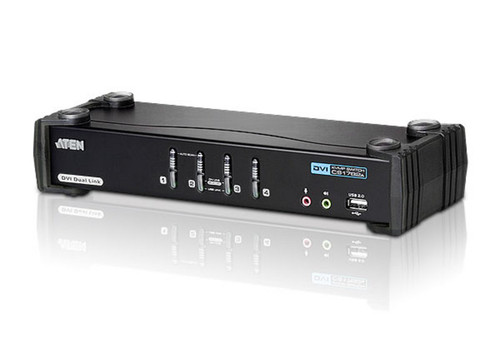 Aten Desktop KVMP Switch 4 Port Single Display DVI w/ 7.1 audio, 4x Custom KVM Cables Included, 2x USB Port, Selection Via Front Panel