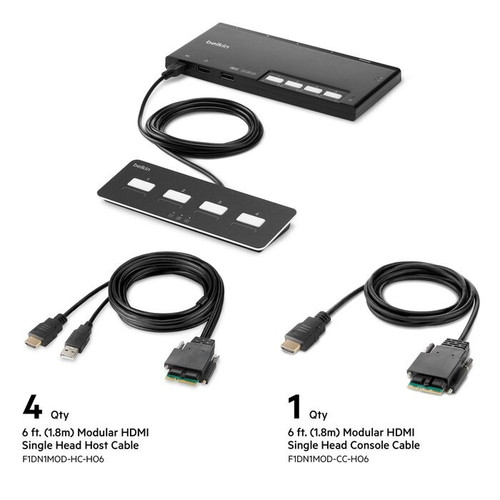Belkin Cybersecurity and Secure KVM 4-Port Single Head HDMI Modular Secure KVM Switch PP4.0 W/ Remote-Black(F1DN104MOD-HH-4),12V,2.5A,2 Years Warranty