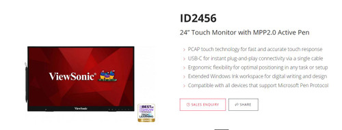 ViewSonic 24' ID2465 Touch Monitor with MPP 2.0 Active Pen