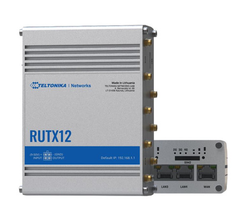 Teltonika RUTX12 - Industrial Dual Modem and Dual SIM CAT6 4G LTE Router/Firewall with Dual Band WiFi 5 802.11ac, GNSS/GPS and Bluetooth LE
