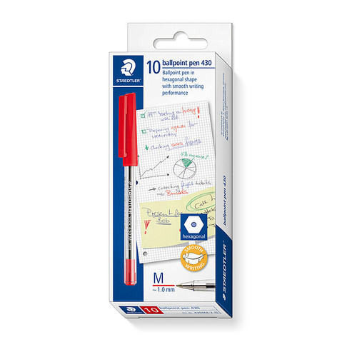 Staedtler Ballpoint 430 Medium Red Box 10