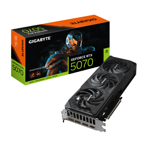 Gigabyte GV-N5070WF3OC-12GD,  GeForce RTX 5070, CUDA  6144, 12 GB, GDDR7, PCI-E 5.0, ATX, 750W, HDMI 2.1b *1
