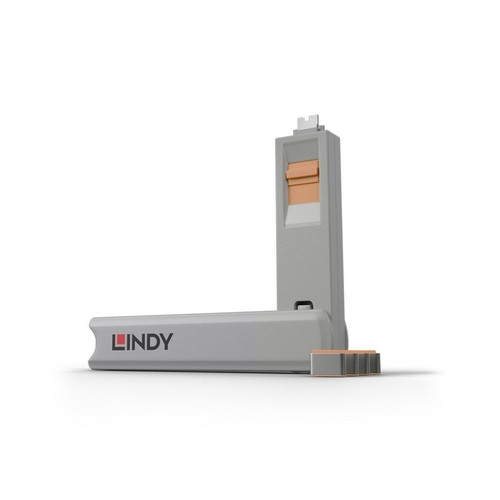 Lindy USB-C Port Blockers & Key - 4 Pack (Orange)