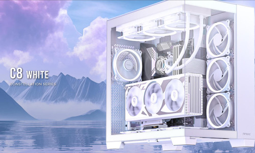 Antec C8 E-ATX, mATX, ITX, Seamless Edge View Front and Side, USB-C, 4mm Tempered Glass, 360mm liquid cooler top, bottom, side. 2x USB 3.0 White Case.