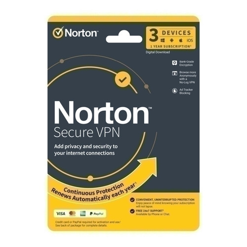 Norton VPN Wifi Privacy 1 User 3 Devices 1 Year