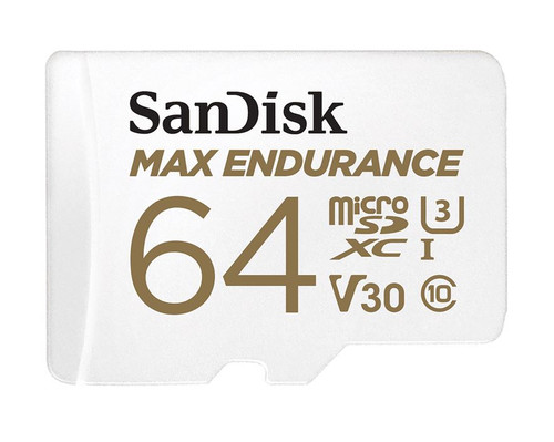 SanDisk Max Endurance 64GB microSD 100MB/s 40MB/s 20K hrs 4K UHD C10 U3 V30 -40°C to 85°C Heat Freeze Shock Temperature Water X-ray Proof SD Adapter