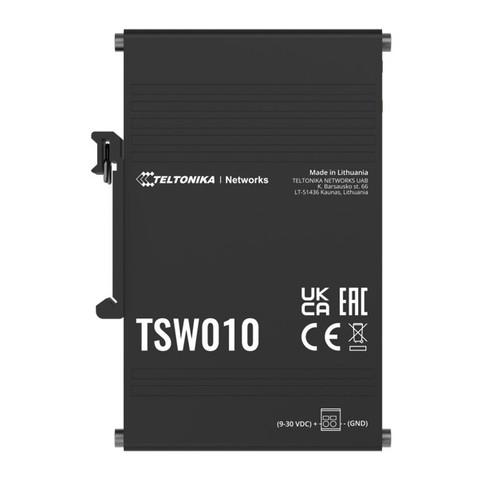 Teltonika TSW010 - DIN Rail Switch, 5x Ethernet ports with speeds of up to 100 Mbps, Integrated DIN rail bracket - PSU excluded (PR3PRAU6)