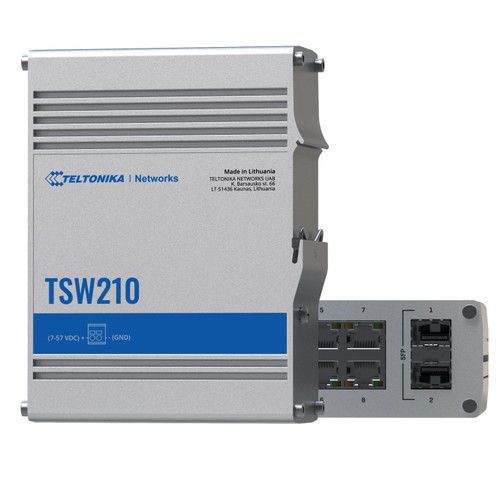 Teltonika TSW210 - Industrial Switch, 2x SFP ports, 8x Gigabit Ethernet ports with speeds of up to 1000 Mbps - PSU excluded (PR3PRAU6)