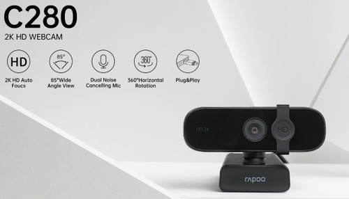 RAPOO C280 BK 2K HD Webcam - 85 Degree Wide-Angle Lens, 360 degrees Omini Microphone. Plug and Play.