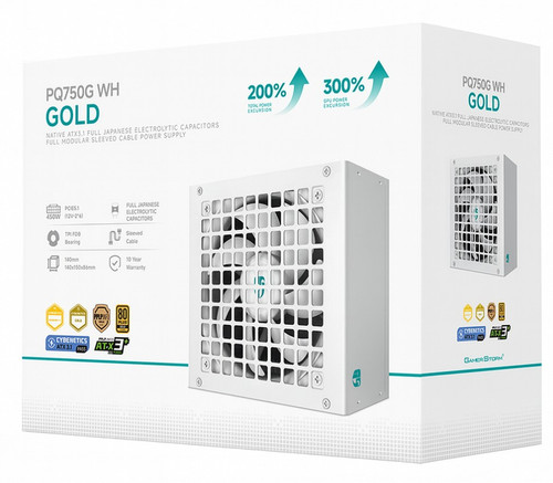 DeepCool PQ750G WH 750W Gamer Storm 80+ Gold/Cybenetics Fully Modular ATX Power Supply 120mm Fan, Japanese Capacitors, DC to DC, ATX12V V3.1