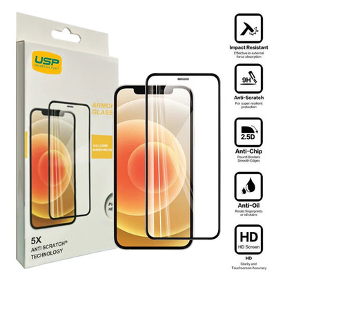 USP Apple iPhone 12 Pro / iPhone 12 (6.1') Armor Glass Full Cover Screen Protector - Impact-Resistant, Smooth Edges, 3 Years Warranty