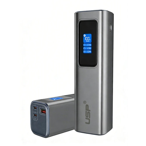 USP 27600 mAh Power Bank - Space Grey, 140W Fast Charge, 2x USB-C(65W), 1x USB-A(22.5W), Compact & lightweight, 2 Years Warranty