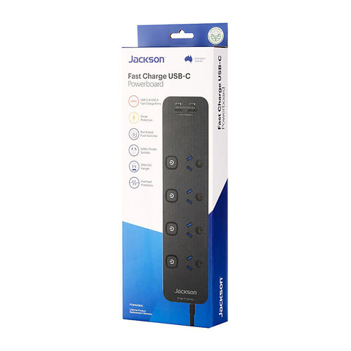 Jackson Fast Charge 4 Outlet & 4USB Ports + Surge protection