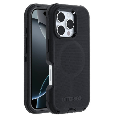 OtterBox Defender MagSafe Apple iPhone 16 Pro (6.3') Case Black - (77-95975), DROP+ 7X Military Standard, Tri-Layer,Port Covers, Silicone Outer Cover