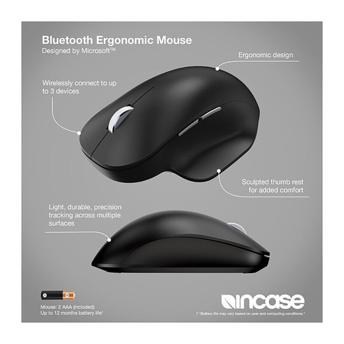 Incase Designed by Microsoft Ergonomic Wireless Mouse Black [222-00012]
