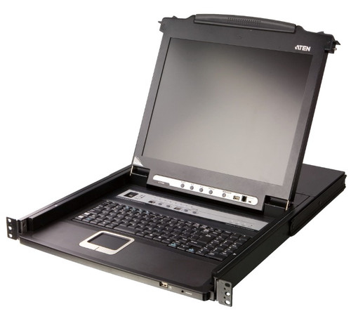 Aten Rackmount KVM Switch Single Rail 8 Port VGA PS/2-USB w/ 17.3' FHD LCD Display, Control up to 256 Computers, LED Illumination