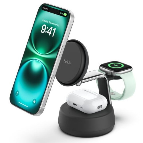 Belkin BoostCharge Pro 3-in-1 Magnetic Qi2 Wireless Charging Dock + 45W USB-C PSU + USB-C Cable - Black (WIZ040auCH), 25W, CEW $2500, 2 Years Warranty