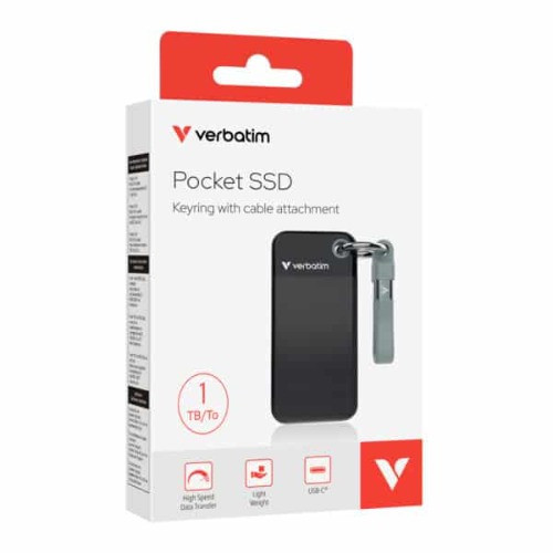 Verbatim 1TB Pocket SSD USB 3.2 Gen 2 1TB Black Grey. Convenient Keyring cable holder. Compact, Rugged. Ultra Lightweight Performance 58g Portable B