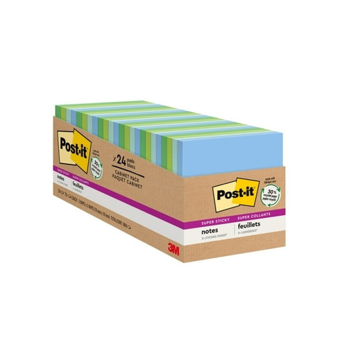 Post-It Super Sticky Notes 654-24Super StickyT-CP 76X76 Oasis Recycled Pk24 feature 2x the sticking power. Sourced from certified, renewable and responsibly managed forests and recyclable. 24Pads/Pack, 70 Sheets/Pad. Post-It Super Sticky Notes 654-24Super StickyT-CP 76X76 Oasis Recycled Pk24 feature 2x the sticking power. Sourced from certified, renewable and responsibly managed forests and recyclable. 24Pads/Pack, 70 Sheets/Pad.
