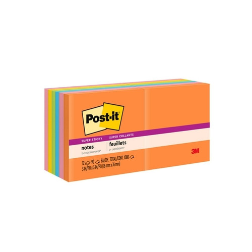 Post-It Notes 654-12Super StickyUC S/Sticky Rio De Jan Pk12