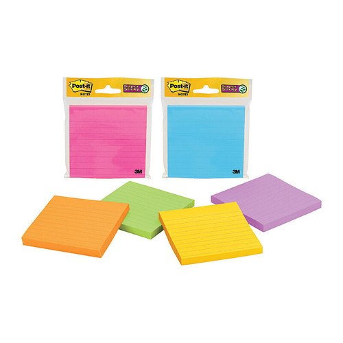 Post-It Super Sticky Notes 4490-Super Sticky MX Ultra Neon Pk of 1 101x101mm Box of 6 Sticks to almost any surface and doesn't fall off. Bright colours are bold and dynamic. Not recommended for use on paper. 1 Pad/Pack