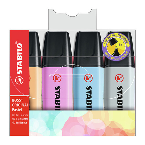 Stabilo Boss Pastel Chisel Assorted Pack of 4