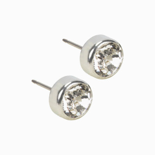 Silver Titanium Prong Set CZ (Cubic Zirconia) Stud Earrings