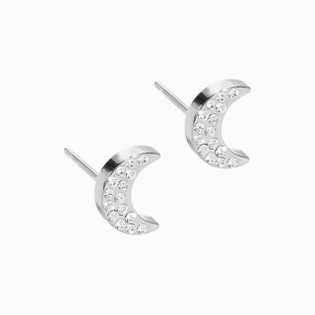 Silver Crescent Moon Dangly Earrings - made w/hypoallergenic titanium -  Grey Theory Mill