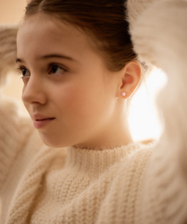 Model wearing Nickel-Free Medical Plastic 6mm Light Rose Pearl Earrings