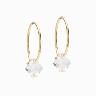 Golden Titanium Bicone Pendant 14mm Ear Rings in Clear Crystal