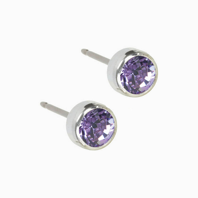 Heart Shape Earrings With Amethyst Stone - Platear