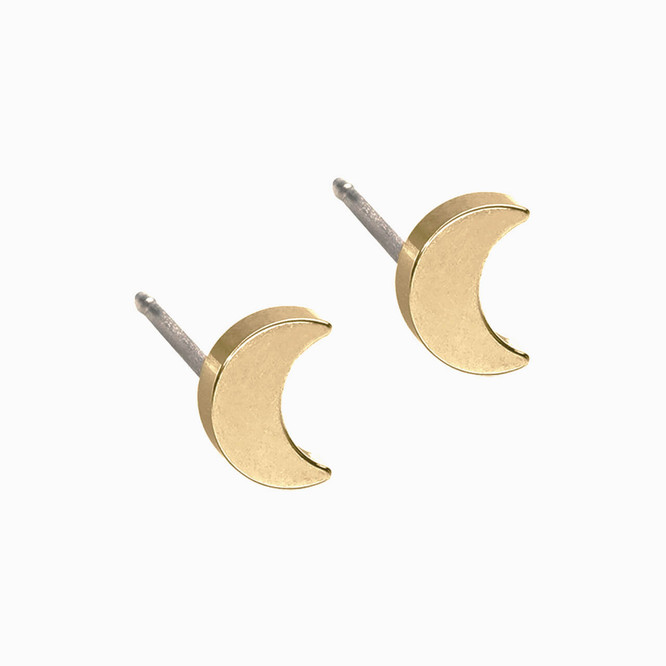 14kt Gold Diamond Half Crescent Moon Studs - La Kaiser