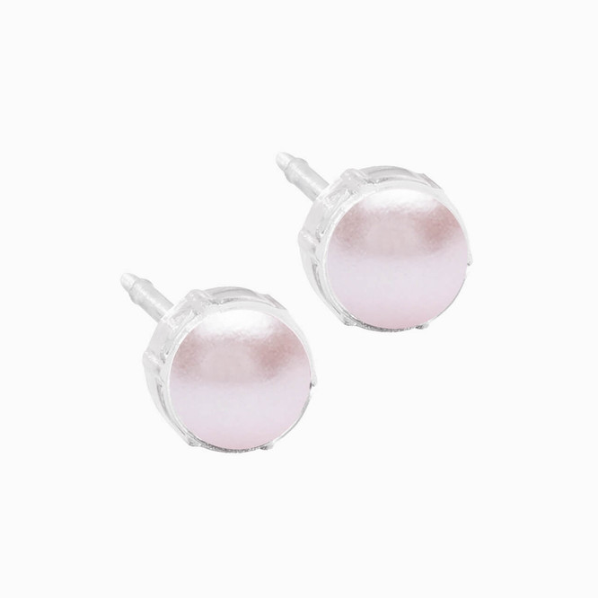Nickel-Free Medical Plastic 6mm Light Rose Pearl Earrings
